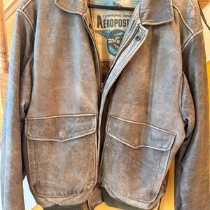 Aeropostale Men's Distressed Brown Bomber Jacket
